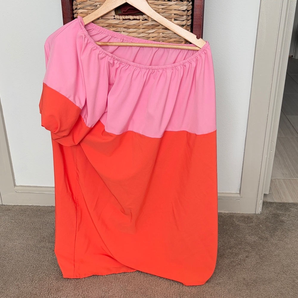 New Amazon Pink and Orange Off-Shoulder Dress